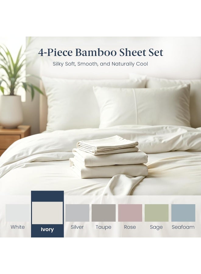 Ella Jayne Luxury 100% Viscose Bamboo Bed Sheet Set (4pc), Eco-Friendly & Cooling Bed Sheets, Sustainable Viscose Bamboo Sheets King & Queen Size, Queen Viscose Bamboo Sheets, Ivory - Queen Size - Image 3