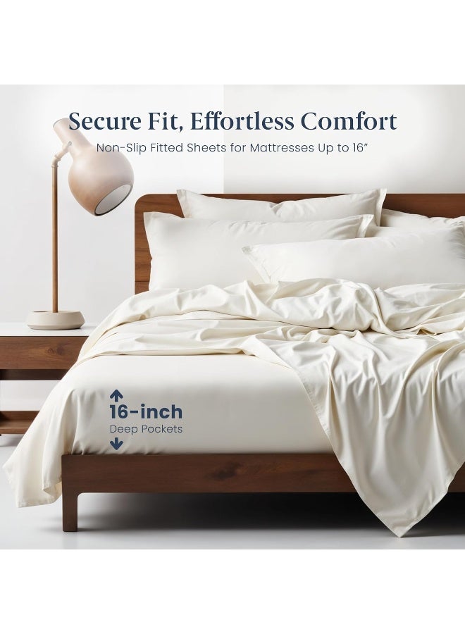 Ella Jayne Luxury 100% Viscose Bamboo Bed Sheet Set (4pc), Eco-Friendly & Cooling Bed Sheets, Sustainable Viscose Bamboo Sheets King & Queen Size, Queen Viscose Bamboo Sheets, Ivory - Queen Size - Image 4