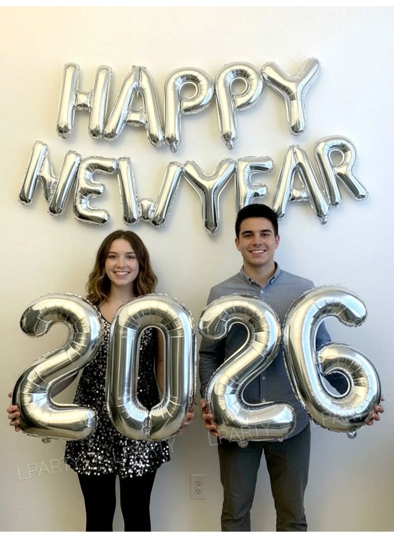 New Year Decoration Set, 19 Balloons Including 80 cm 2026 Number Balloons and 40 cm Silver ‘Happy New Year’ Letter Balloons, Perfect for Photo Backdrops and Party Decorations for New Year Celebrations. - Image 1