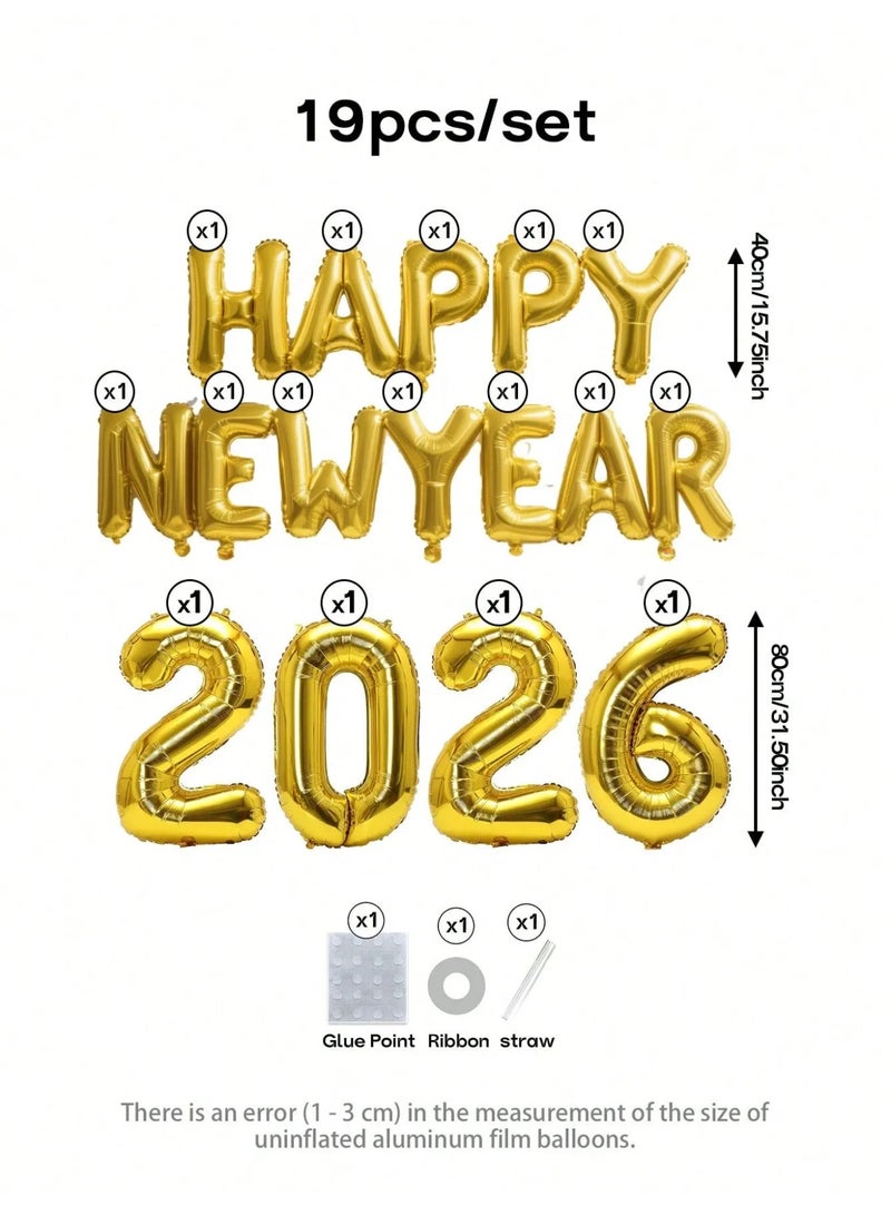 New Year Decoration Set, 19 Balloons Including 80 cm 2026 Number Balloons and 40 cm Silver ‘Happy New Year’ Letter Balloons, Perfect for Photo Backdrops and Party Decorations for New Year Celebrations. - Image 3