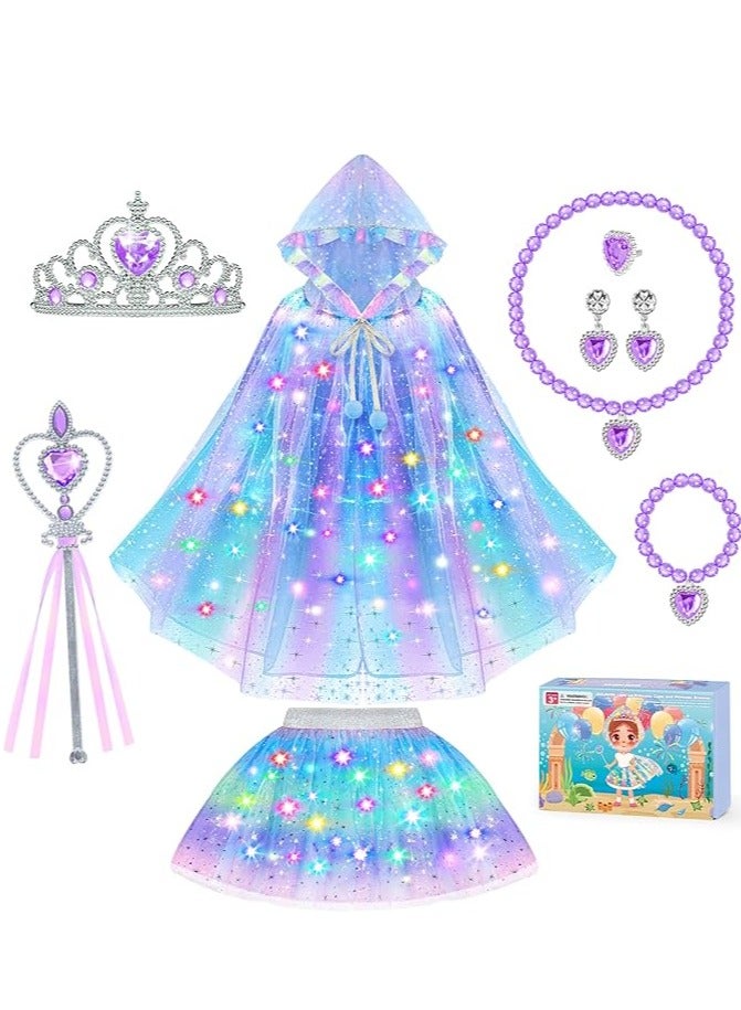 CALL PLAY Princess Dress Up for Girls, Light up Princess Cape Princess Dress Costume Crown Wand Gifts for Toddler Girls 3-10 - Image 1