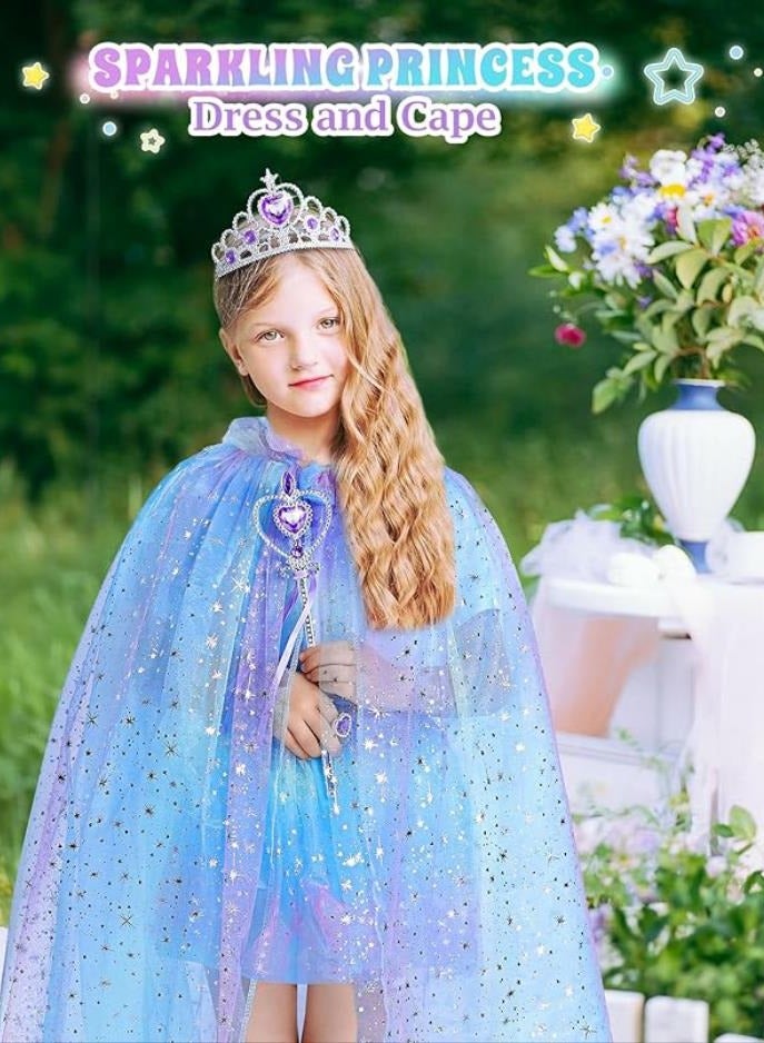 CALL PLAY Princess Dress Up for Girls, Light up Princess Cape Princess Dress Costume Crown Wand Gifts for Toddler Girls 3-10 - Image 5