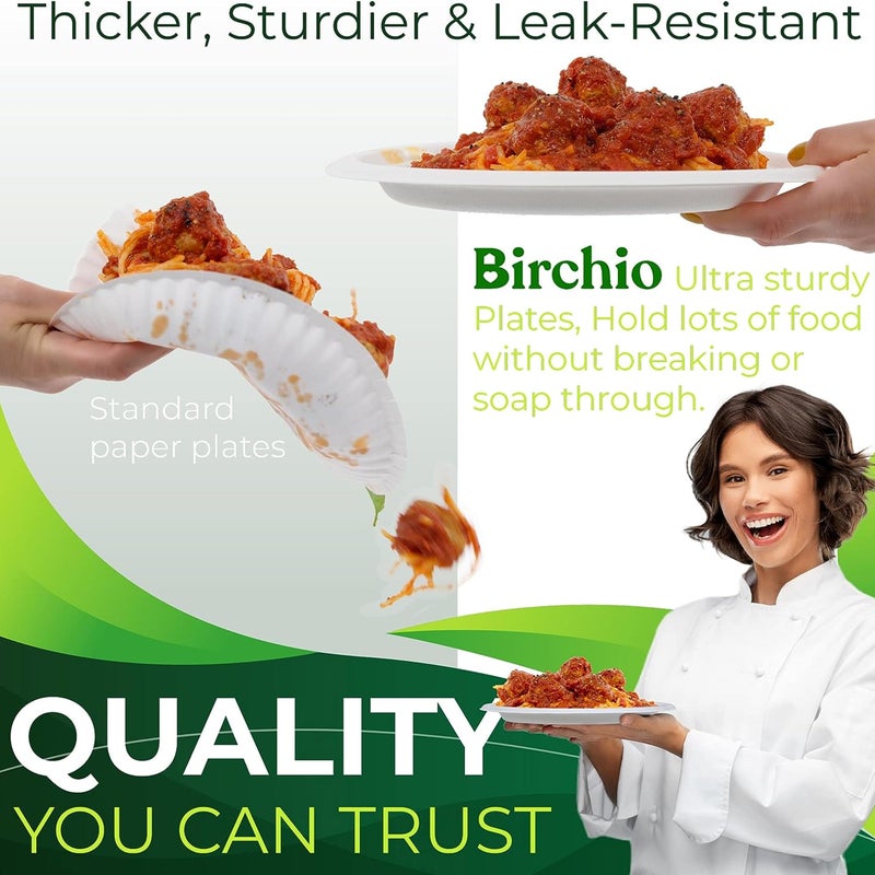 BIRCHIO 100PCS 100% Compostable White Oval Paper Plates(12in)  Heavy Duty Disposable Plates  Eco-Friendly Dinner Plates  Biodegradable Salad  Meal  Dessert Plates  Perfect for Parties  Picnic  BBQ - Image 4