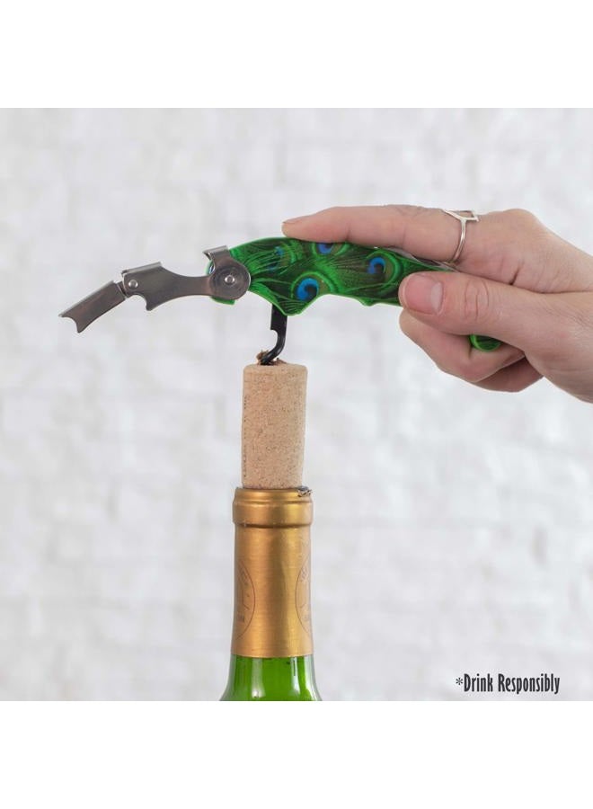 Cork Pops Colorful Peacock 4 Inch At Your Service Double Fulcrum Waiters Corkscrew - Image 2