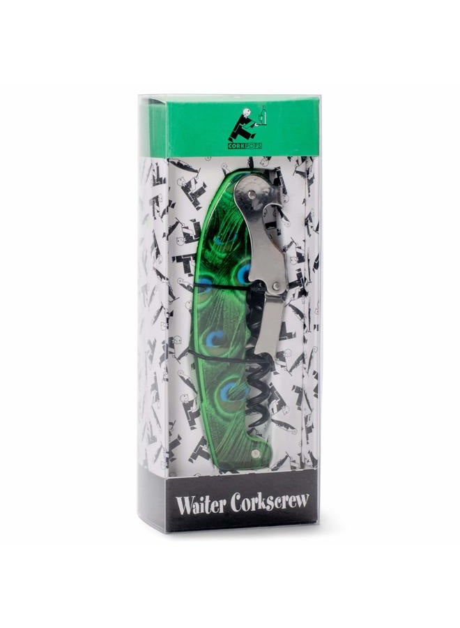 Cork Pops Colorful Peacock 4 Inch At Your Service Double Fulcrum Waiters Corkscrew - Image 3