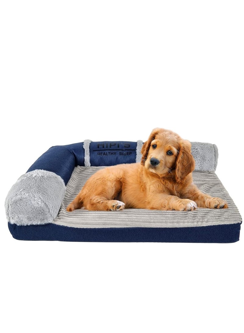 NNC PETS Orthopedic Pet Sofa Bed with Memory Foam, Raised Bolster Sides for Support, Non-Slip Base, Machine Washable Cover, Cozy Dog Bed for Small & Medium Breeds, 60 cm (Blue) - Image 1