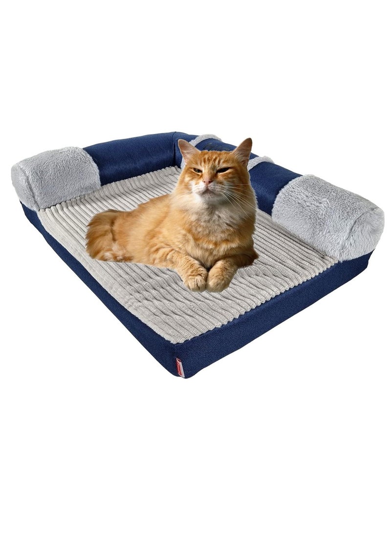 NNC PETS Orthopedic Pet Sofa Bed with Memory Foam, Raised Bolster Sides for Support, Non-Slip Base, Machine Washable Cover, Cozy Dog Bed for Small & Medium Breeds, 60 cm (Blue) - Image 2