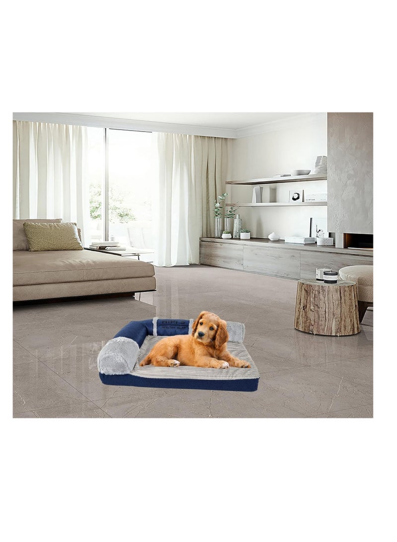 NNC PETS Orthopedic Pet Sofa Bed with Memory Foam, Raised Bolster Sides for Support, Non-Slip Base, Machine Washable Cover, Cozy Dog Bed for Small & Medium Breeds, 60 cm (Blue) - Image 3