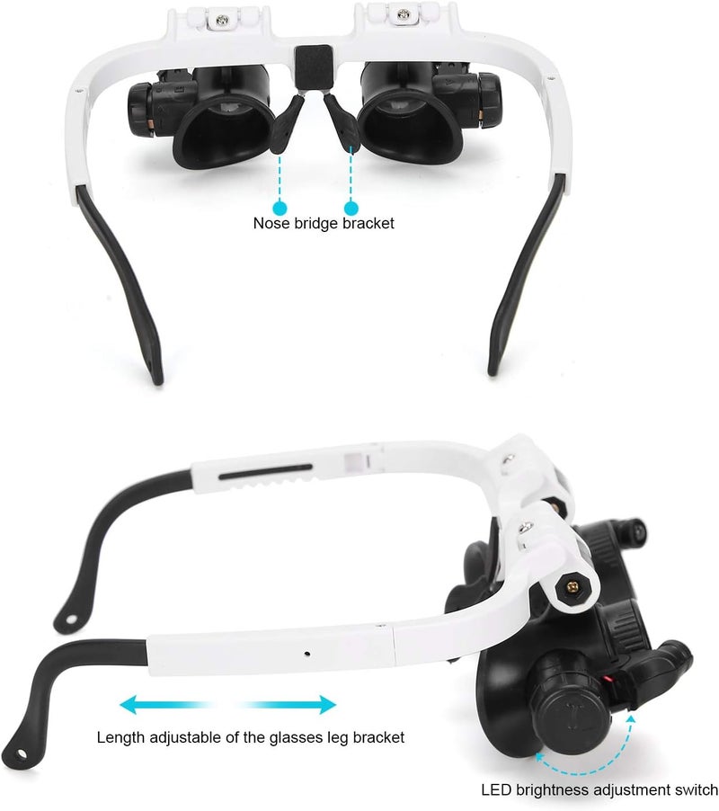 klarako Glasses Magnifier, Head Wearing Magnifying Glass with LED Light, Jeweler Magnifying Glasses Tool for Reading Repairing, Lens- 8X 15X 23X - Image 3