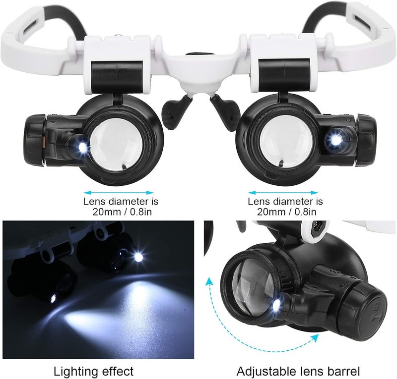 klarako Glasses Magnifier, Head Wearing Magnifying Glass with LED Light, Jeweler Magnifying Glasses Tool for Reading Repairing, Lens- 8X 15X 23X - Image 2