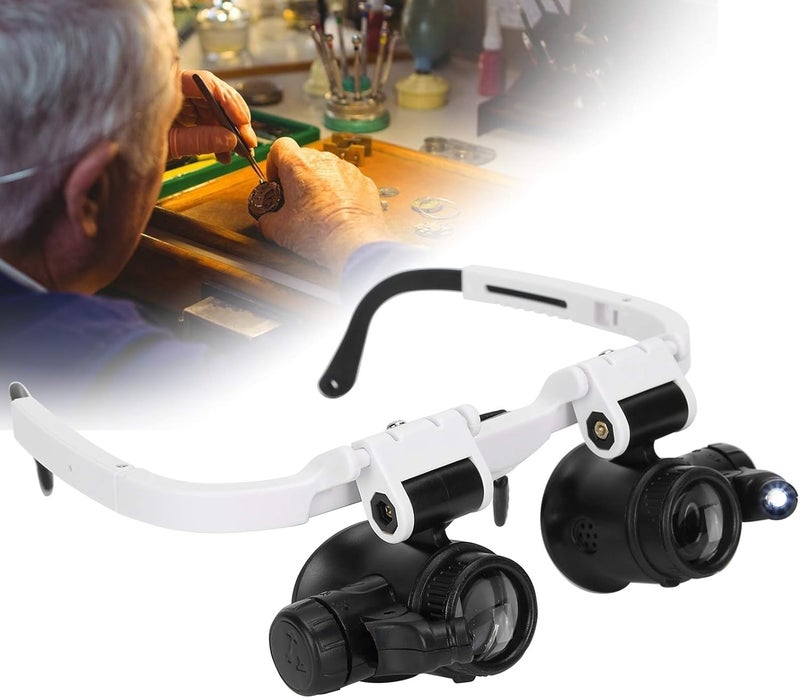 klarako Glasses Magnifier, Head Wearing Magnifying Glass with LED Light, Jeweler Magnifying Glasses Tool for Reading Repairing, Lens- 8X 15X 23X - Image 1