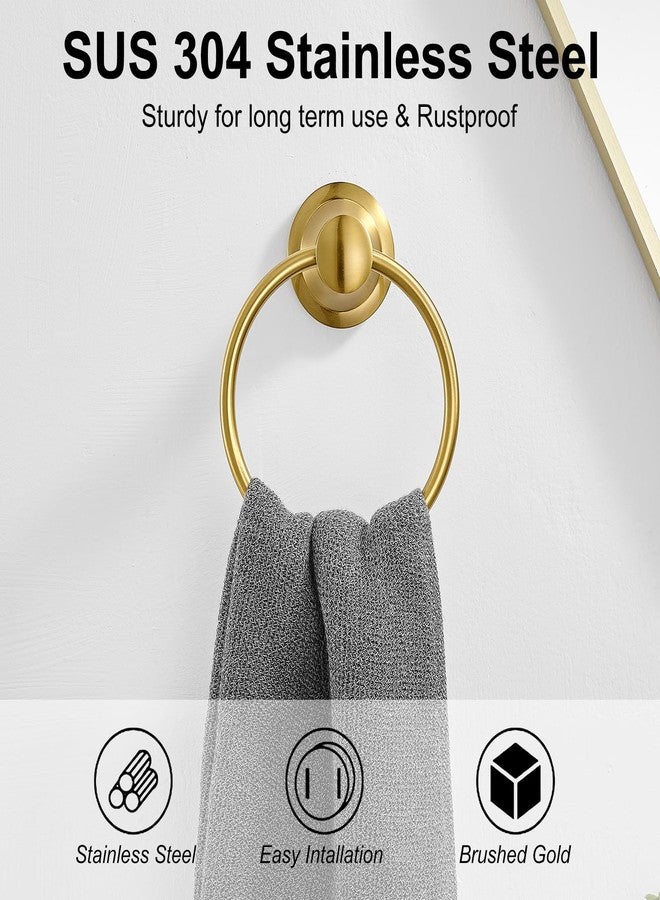 BESy حامل مناشف حمام من BESy مطلي بالذهب المصقول، حلقة مناشف يدوية، ملحق حمام مثبت على الحائط مقاوم للصدأ، رف مناشف من الفولاذ المقاوم للصدأ SUS 304 - Image 2