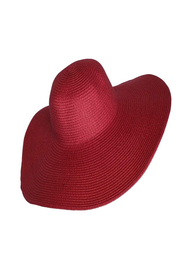 WITHMOONS Straw Hats for Women Floppy Sun Red Hats Beach Wide Brim Oversized UPF 50 with Strap Summer Roll Up SZ90045 (Red) - Image 5