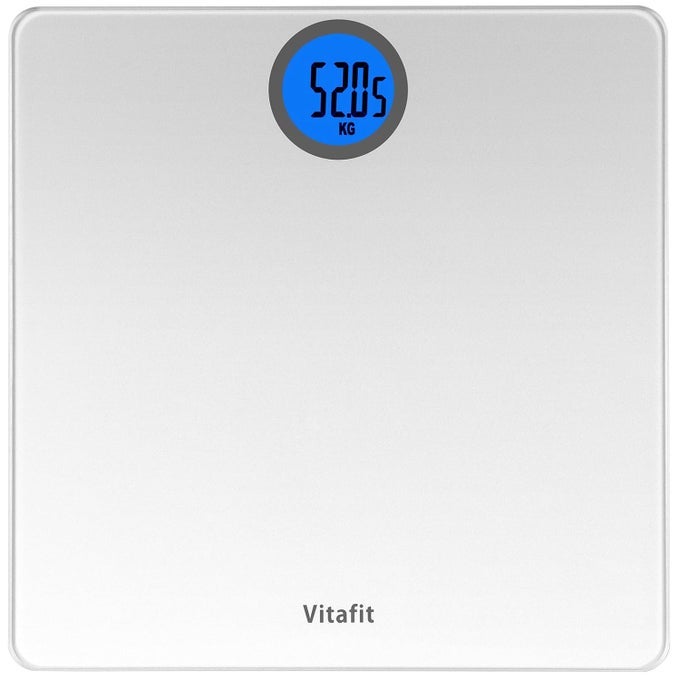 BATHROOM SCALES FOR BODY WEIGHT HIGH PRECISION ASSURED BY WEIGHING SCALES PROFESSIONAL FACTORY SINCE 2001 LCD DISPLAY AND STEPON 3AAA BATTERIES INCLUDED 28ST SILVER
