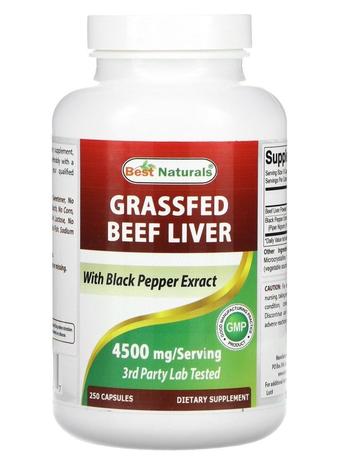 Best Naturals - Grassfed Beef Liver 4500 mg 250 Capsules (750 mg per Capsule) - Image 1