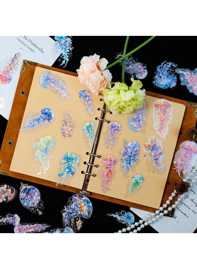 Bluejw 30 Pieces Of Ocean World Series Colorful Jellyfish PET Laser Stickers Hot Silver Waterproof Hand Account Decoration Stickers - Image 3
