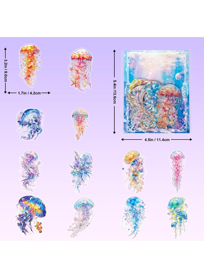 Bluejw 30 Pieces Of Ocean World Series Colorful Jellyfish PET Laser Stickers Hot Silver Waterproof Hand Account Decoration Stickers - Image 4