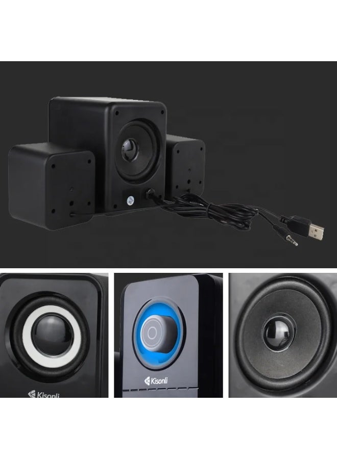 Kisonli U-2900 USB 2.1 Speaker System – 5W Subwoofer + 3W ×2 Satellites, 20–18 kHz Response, AUX & USB Input - Image 3