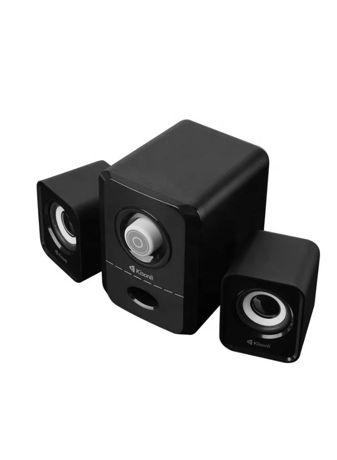 Kisonli U-2900 USB 2.1 Speaker System – 5W Subwoofer + 3W ×2 Satellites, 20–18 kHz Response, AUX & USB Input - Image 2