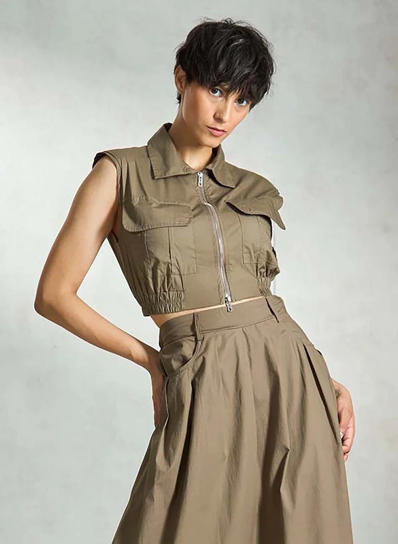 Virgio VIRGIO Cotton Stretch Seamed Collar Crop