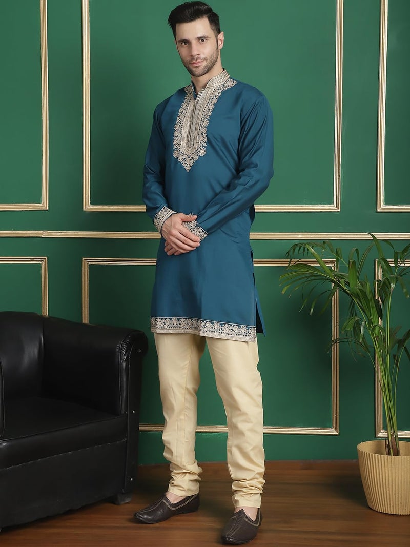 Jompers Men's Classic Embroidered Kurta Pyjama Set with Waistcoat - Image 4