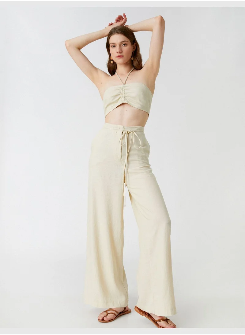 KOTON Wide Leg Trousers Linen Blended