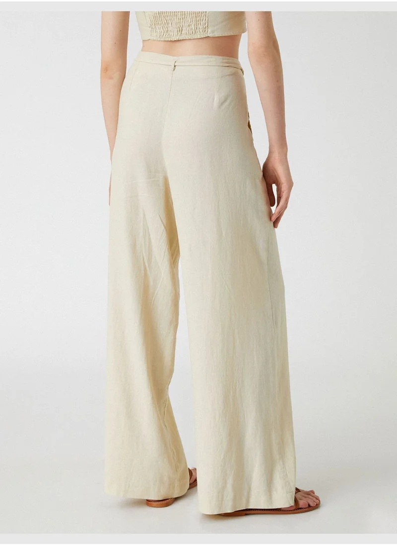 KOTON Wide Leg Trousers Linen Blended