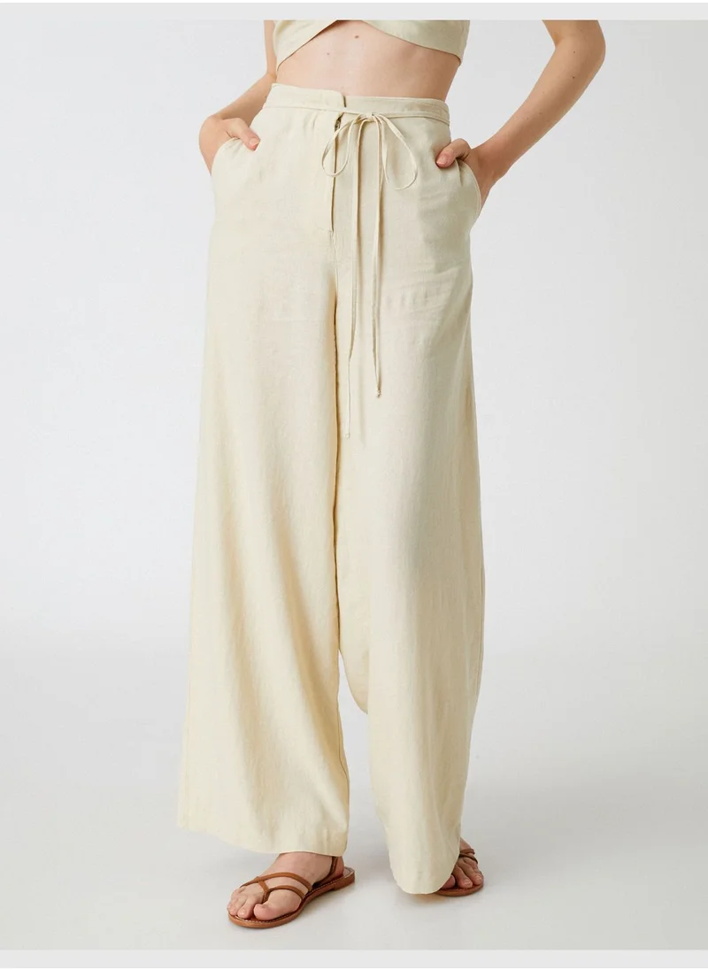 KOTON Wide Leg Trousers Linen Blended