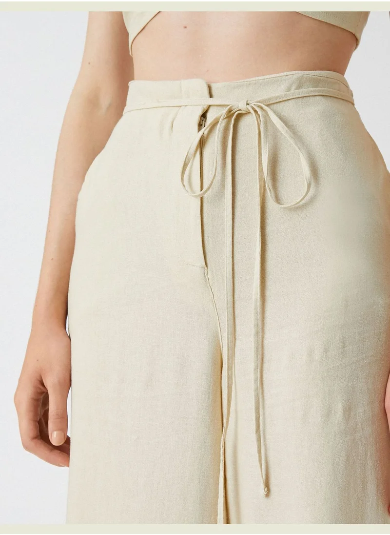 KOTON Wide Leg Trousers Linen Blended