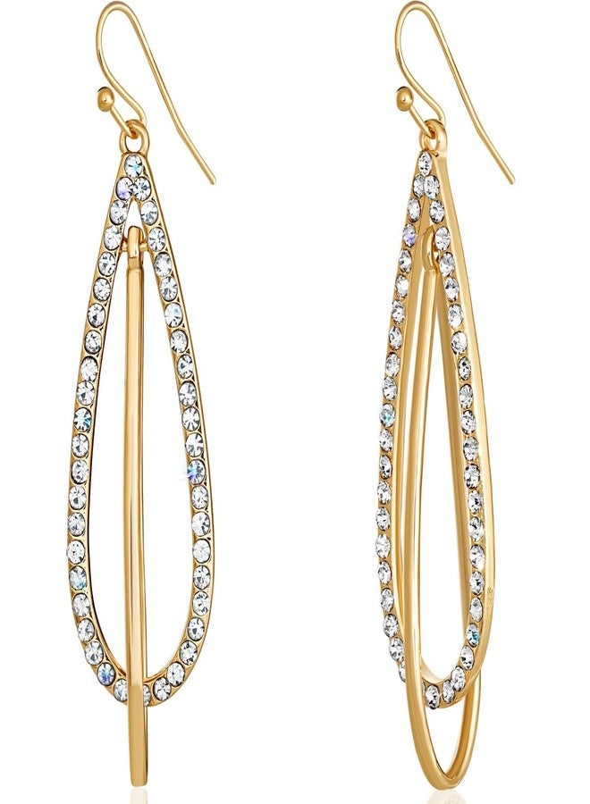 هامبل شيك نيويورك أقراط طويلة ذهبية اللون للنساء - أقراط ذهبية اللون على شكل دمعة للنساء، حلقات متدلية مرصعة بأحجار الراين الزركونية اللامعة، أقراط عصرية مميزة مرصعة بأحجار الماس الصناعية، مجوهرات كبيرة على شكل دمعة مرصعة بالكريستال - Image 1