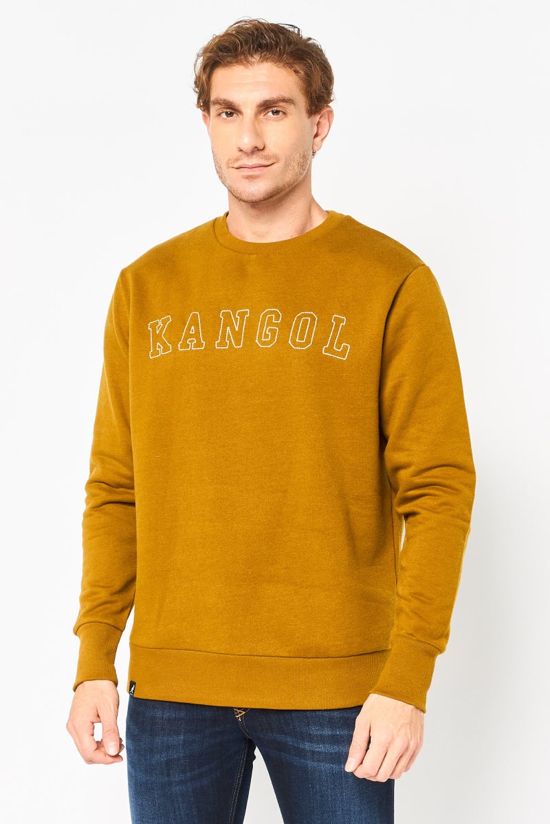 KANGOL Men Crew Neck Embraided Long Sleeve Sweatshirt, Khaki - Image 1