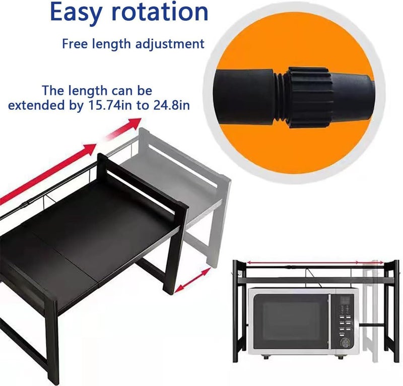 Expandable Microwave Oven Rack | Adjustable Stand with Storage Shelf, 6 Hooks, and Cutting Board Holder | Heavy Duty Kitchen Organizer - Image 3