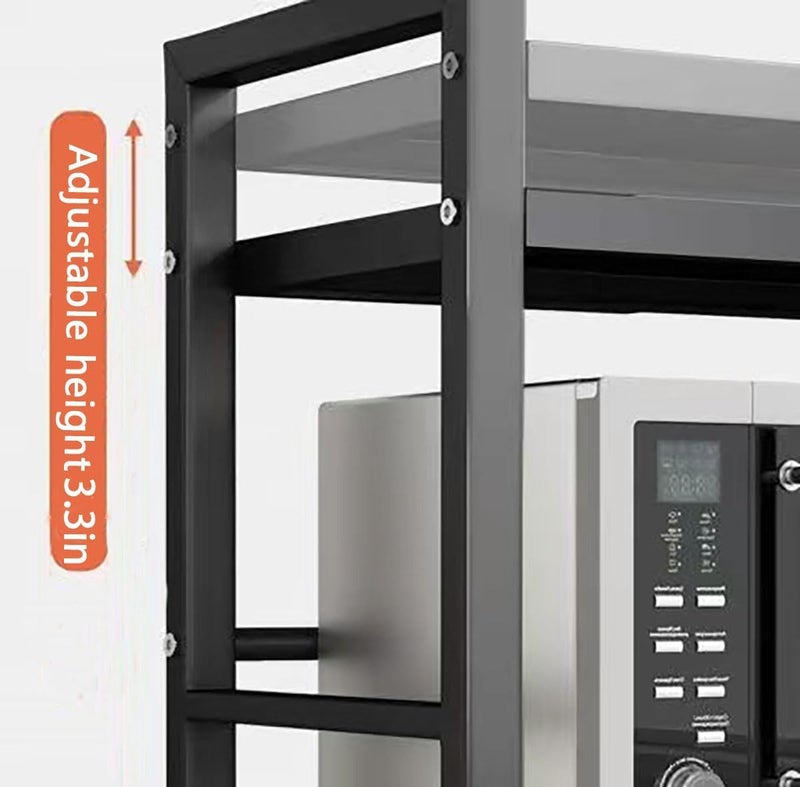 Expandable Microwave Oven Rack | Adjustable Stand with Storage Shelf, 6 Hooks, and Cutting Board Holder | Heavy Duty Kitchen Organizer - Image 4