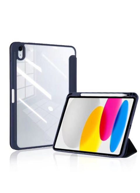 حافظة لجهاز iPad Air 11 بوصة M3/M2 2025/2024، iPad Air 5 10.9 بوصة 2022/Air 4 10.9 بوصة 2020 الجيل الخلفي الشفاف مع حامل قلم غطاء إيقاظ/سكون تلقائي لجهاز Air 4/Air 5 10.9 بوصة، Air 6/Air 7 11 بوصة 2025/2024