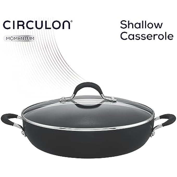 سركيولن طبق طجن Momentum الضحل مع غطاء بطول 30 سم من الموقد إلى الفرن أطباق طاجن الفرن غسالة صحون صحون آمن لأدوات طبخ معدنية آمنة ومعداة متينة مقلاة سوداء - Image 3