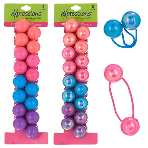 Expressions 16 PC Ponytail Balls Hair Elastics Collection Brightly Colored Ponytail Balls For Girls And Toddlers - Image 1