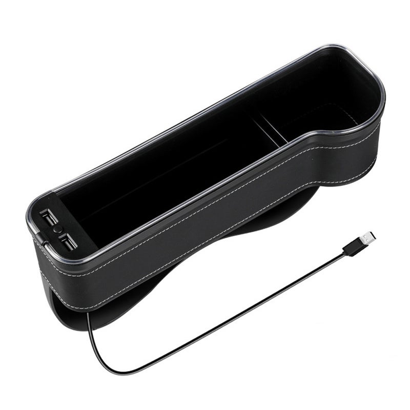 Car Seat Trough Filler Organizer with USB LED Lights, Cup Holder Car Storage Box with 2 Fast-Charging Port Interior Accessory - Image 1