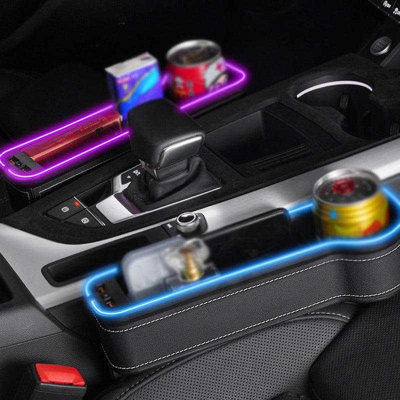 Car Seat Trough Filler Organizer with USB LED Lights, Cup Holder Car Storage Box with 2 Fast-Charging Port Interior Accessory - Image 5