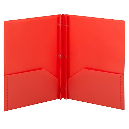 Smead Poly Two-Pocket Folder, Three-Hole Punch Prong Fasteners, Letter Size, Red, 3 Per Pack (87730) - Image 1