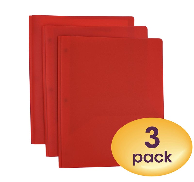 Smead Poly Two-Pocket Folder, Three-Hole Punch Prong Fasteners, Letter Size, Red, 3 Per Pack (87730) - Image 2
