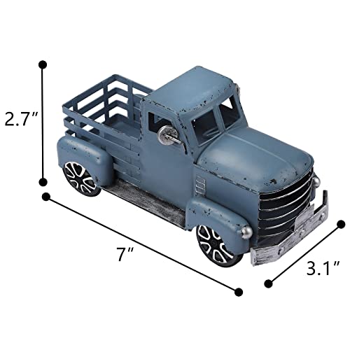 Fleecy day Blue Truck Decor Metal Small Cute Farm Car Decor Vintage Tree Flowers Handcrafted Decor Blue Metal Car Gift Boxes Pickup Truck Model - Image 2