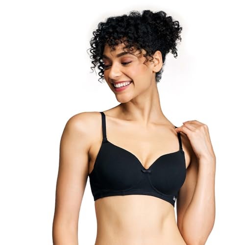 NYKD (NYB198 Cotton Lightly Padded & Non Wired T-Shirt Bra for Women | Medium Coverage Bra with Soft Detachable Straps | Ideal for All Day Comfort - Black - Image 1