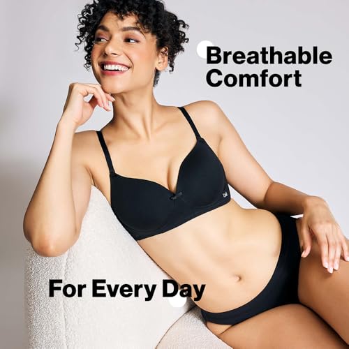 NYKD (NYB198 Cotton Lightly Padded & Non Wired T-Shirt Bra for Women | Medium Coverage Bra with Soft Detachable Straps | Ideal for All Day Comfort - Black - Image 2