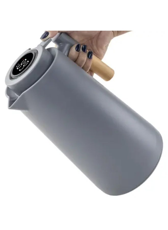 كيتشينو إبريق شاي حراري  بمقبض، إبريق قهوة، سعة 1 لتر، ترمس مزدوج الجدران مع شاشة عرض درجة حرارة LED، بطانة زجاجية، عزل حراري لمدة 24 ساعة للقهوة والشاي والماء ساخنًا أو باردًا - Image 1