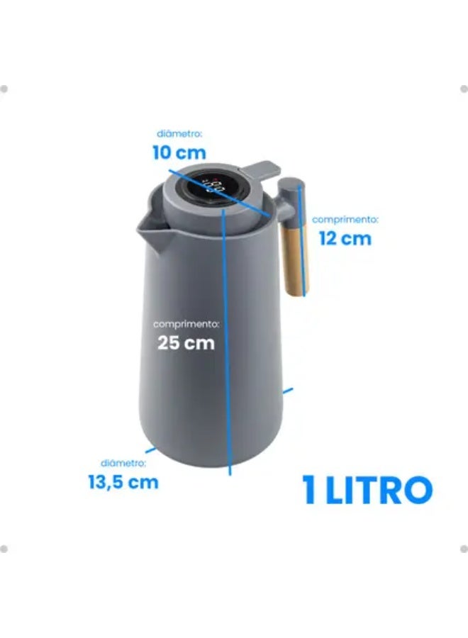 كيتشينو إبريق شاي حراري  بمقبض، إبريق قهوة، سعة 1 لتر، ترمس مزدوج الجدران مع شاشة عرض درجة حرارة LED، بطانة زجاجية، عزل حراري لمدة 24 ساعة للقهوة والشاي والماء ساخنًا أو باردًا - Image 3