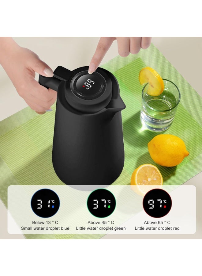 كيتشينو إبريق شاي حراري  بمقبض، إبريق قهوة، سعة 1 لتر، ترمس مزدوج الجدران مع شاشة عرض درجة حرارة LED، بطانة زجاجية، عزل حراري لمدة 24 ساعة للقهوة والشاي والماء ساخنًا أو باردًا - Image 5