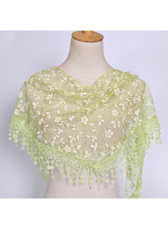 Women's Mesh Lace Scarf with Beaded Fringe - Lightweight Floral Embroidery Shawl for Formal Occasions & Parties