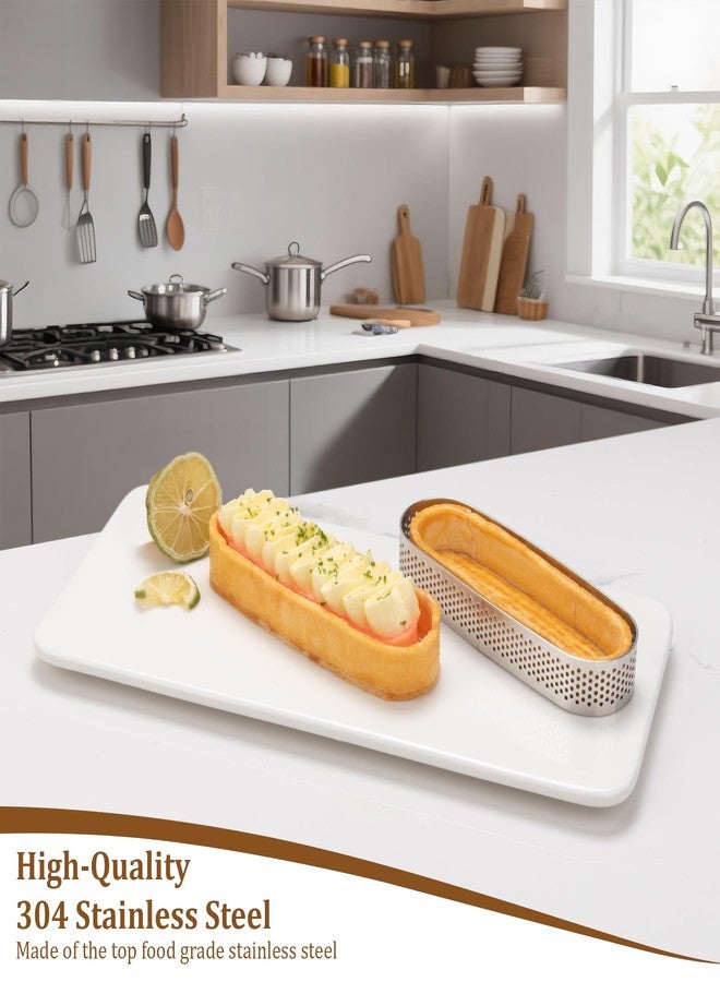 Guowall Oval Tart Rings 304 Stainless Steel 6 pcs Perforated Pastry Cake Ring Mold for Baking, Nonstick Fruit Tarte Crust Tools - 5 inch (13cm) - Image 2