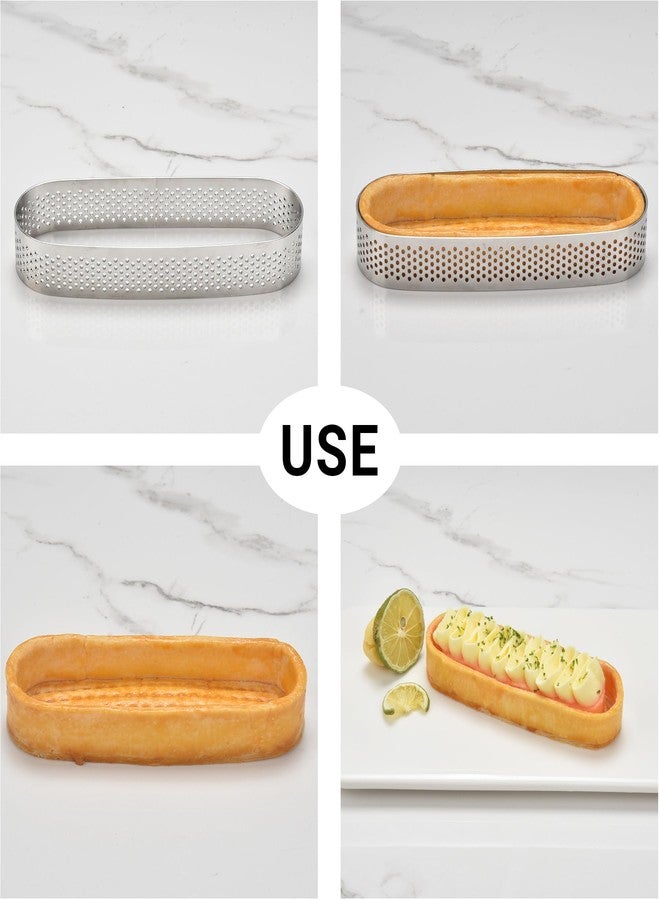 Guowall Oval Tart Rings 304 Stainless Steel 6 pcs Perforated Pastry Cake Ring Mold for Baking, Nonstick Fruit Tarte Crust Tools - 5 inch (13cm) - Image 3