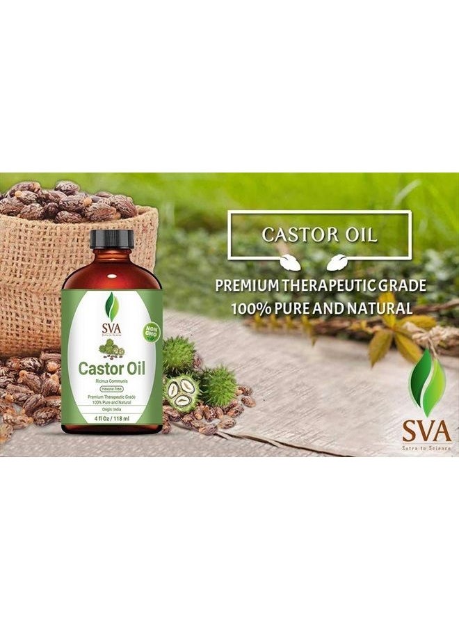 SVA Organics - SVA CASTOR OIL 4 Oz (118 ML) WITH DROPPER, 100% PURE, THERAPEUTIC GRADE | COLD PRESSED, HEXANE FREE - HAIR GROWTH, EYELASHES, EYEBROWS, SKIN & BODY MASSAGE. - Image 1